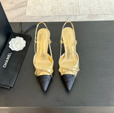 SLINGBACK WITH BOW IN GOLDEN MIX BLACK LAMBSKIN